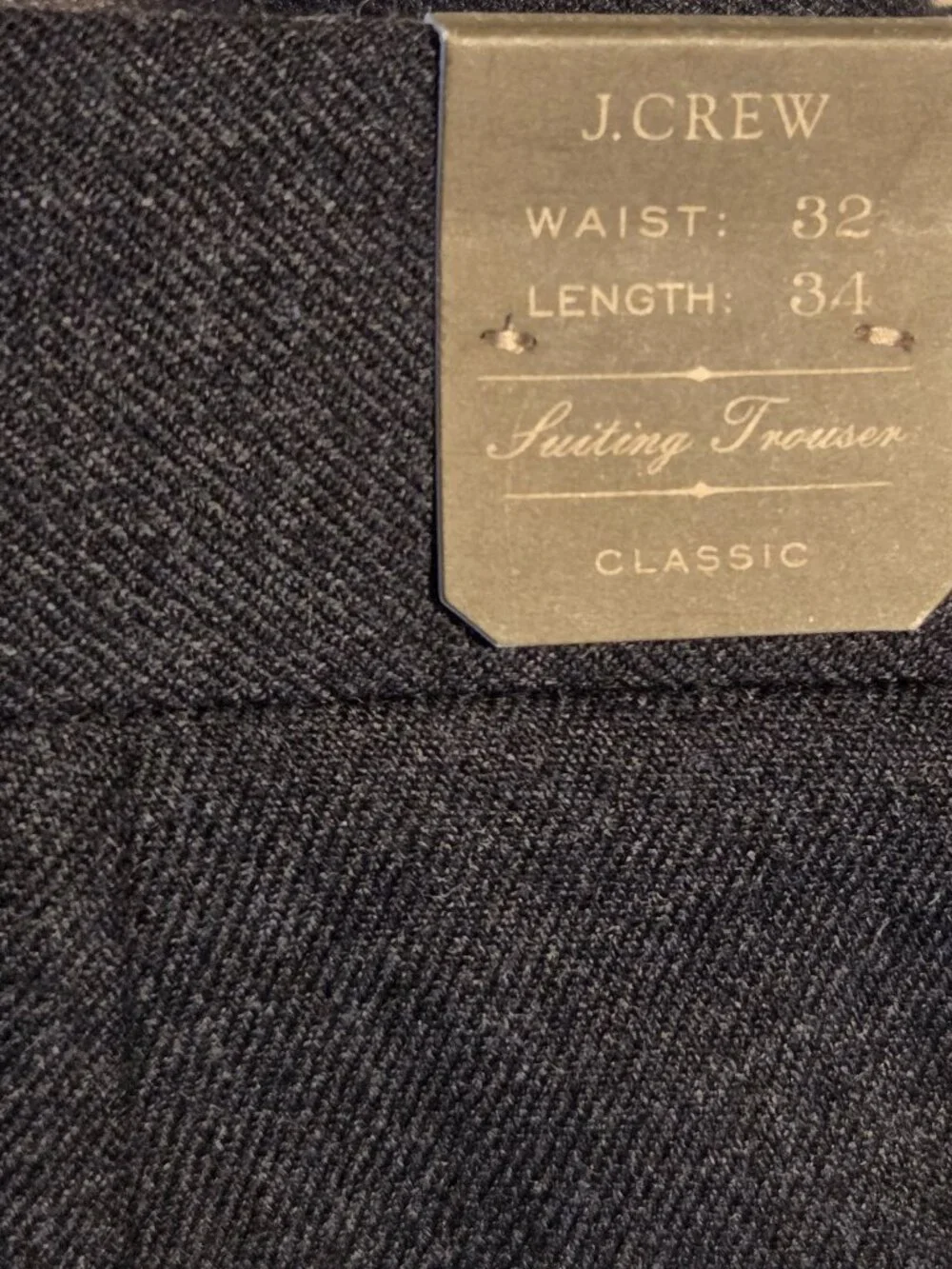 J. Crew Bowery Wool Pants 32x34 Gray Suiting Trouser Twill Classic New With Tags